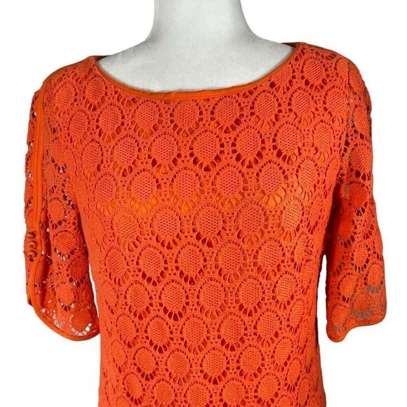 Trina Turk Crochet Orange overlay Shift Dress Size 8 Spring Summer women’s Mediu - Picture 3 of 14